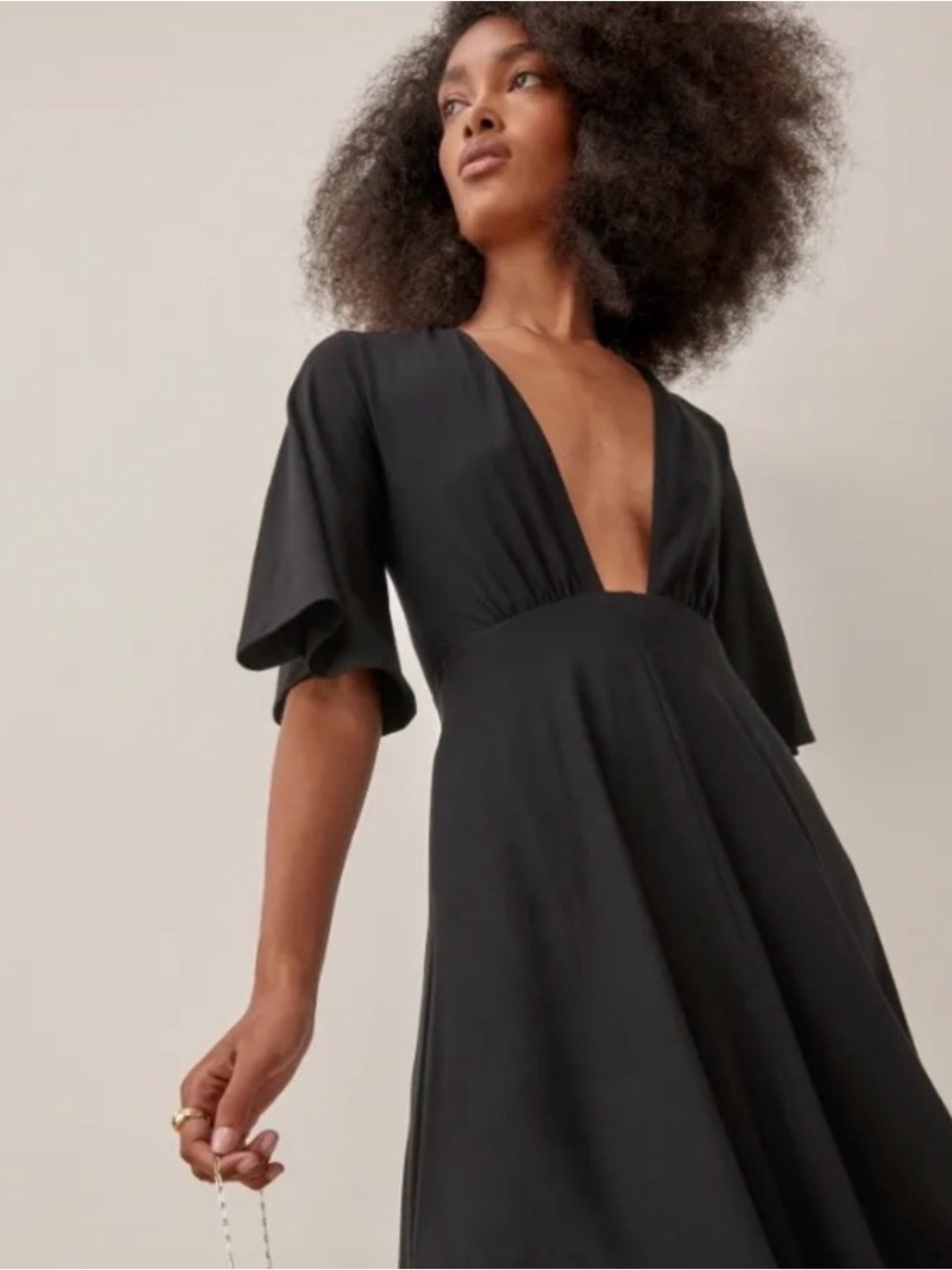 Reformation Black Deep V-Neck Maxi Dress